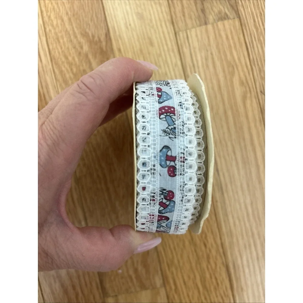 Vintage Embroidered Knitted Ribbon Bundle Of 2 - Strawberry & Mushroom